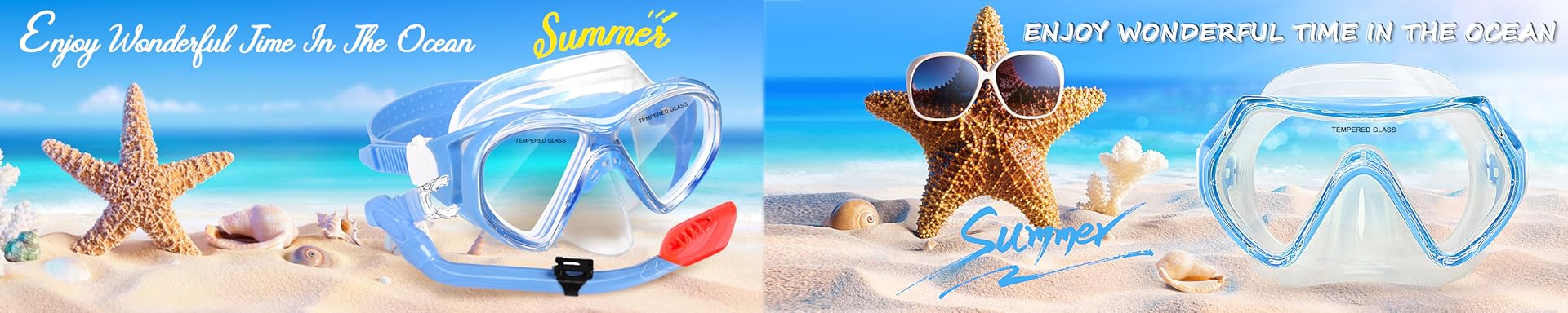 Colorful children's snorkeling mask with anti-fog lens and comfortable silicone strap on white background
